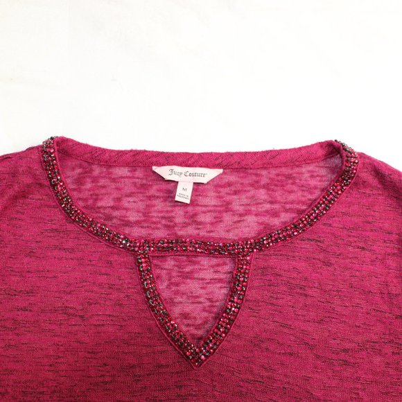 Juicy Couture Merlot Crystal Wrapped Neckline Knit Tunic, Size Medium - Picture 7 of 8
